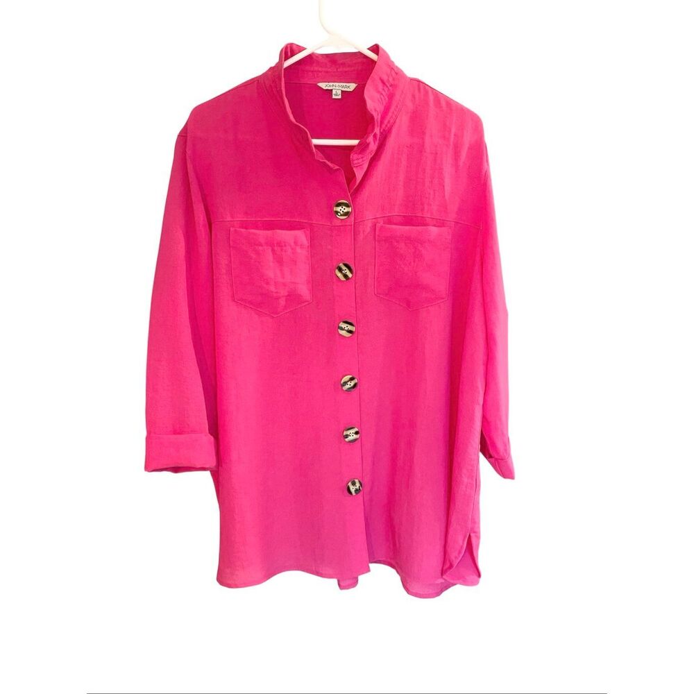 John Mark Hot Pink 3/4 Sleeve Button Up Tunic
